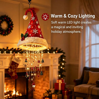 Battery-Powered Christmas Hat Hanging Light with Festive Patterns