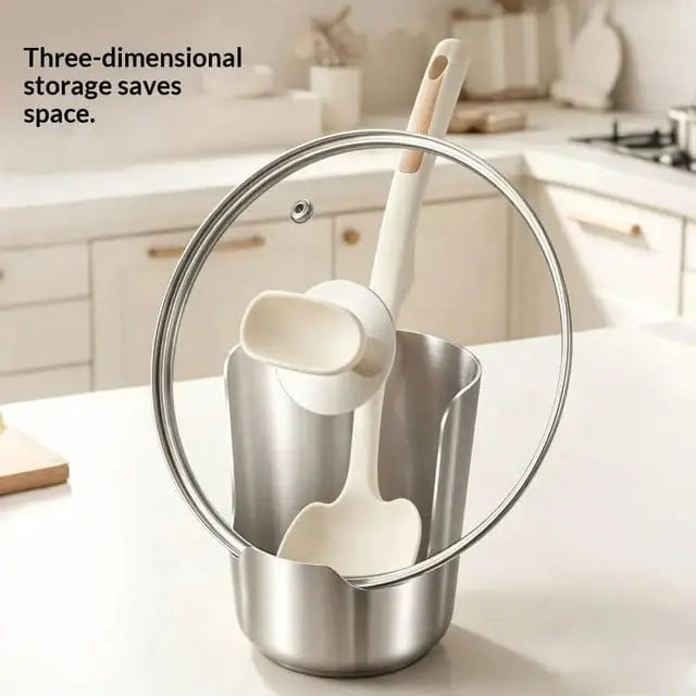 2-in-1 Stainless Steel Spoon & Lid Holder | Kitchen Utensil Rest for Stovetop & Counter