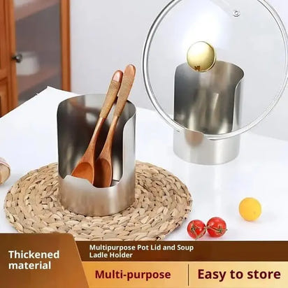 2-in-1 Stainless Steel Spoon & Lid Holder | Kitchen Utensil Rest for Stovetop & Counter