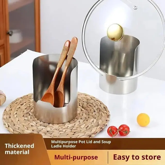 2-in-1 Stainless Steel Spoon & Lid Holder | Kitchen Utensil Rest for Stovetop & Counter
