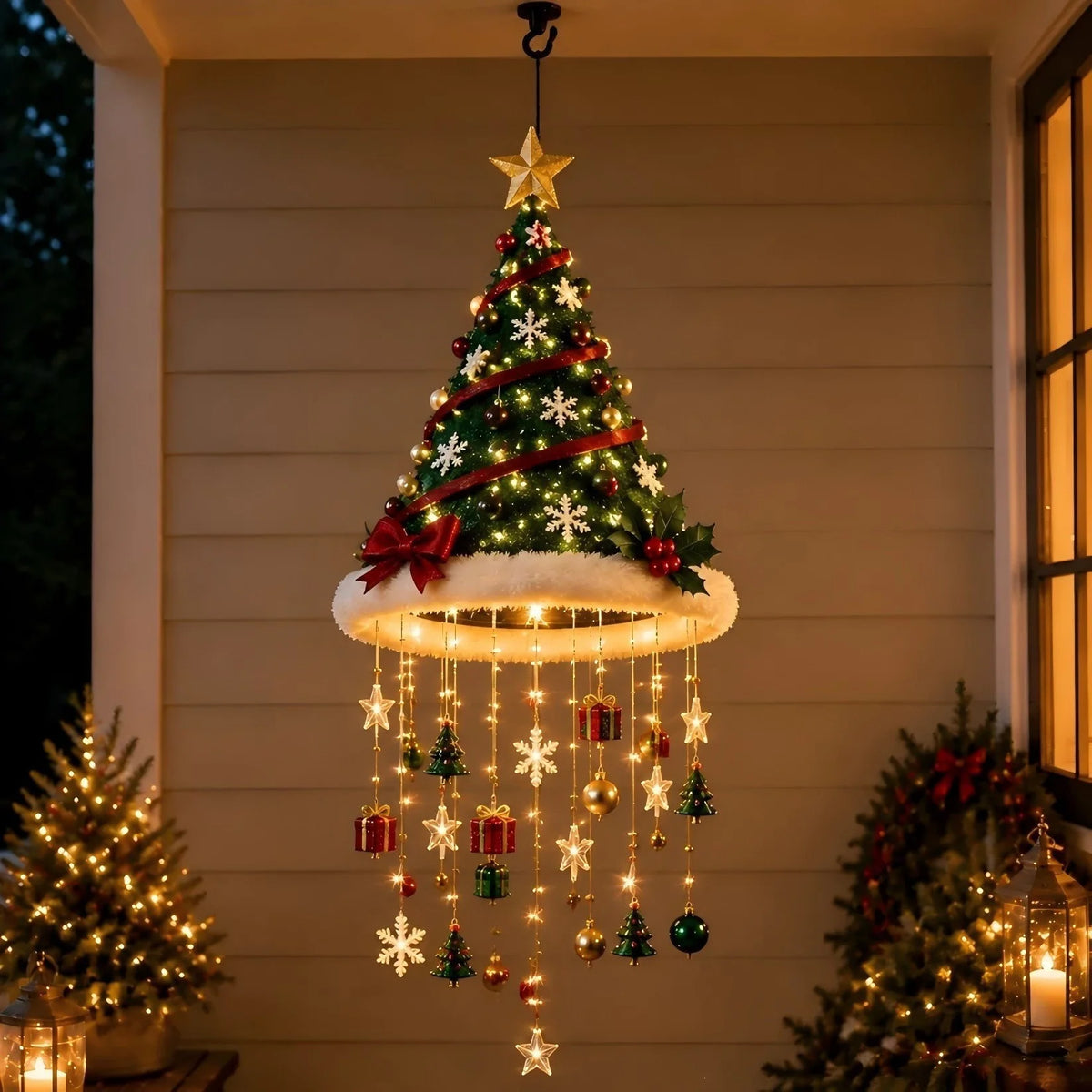 Battery-Powered Christmas Hat Hanging Light with Festive Patterns