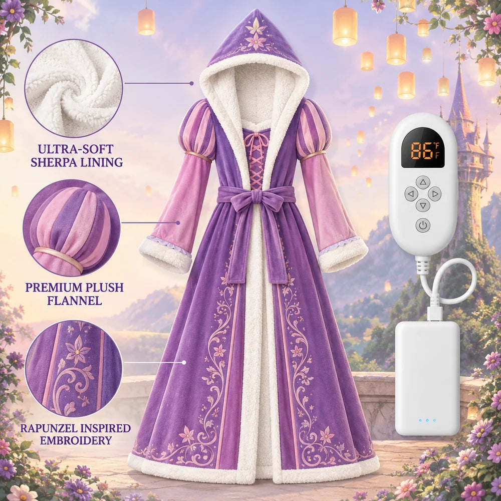 Princess Comfort Heated Fleece Robe, Oversized with 3 Heat Levels