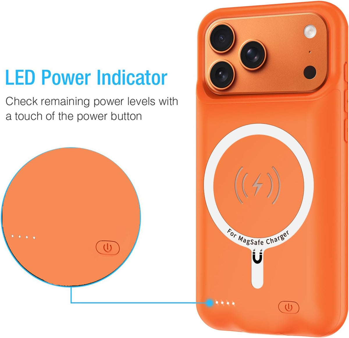 Battery Case for iPhone 17 Pro Max, Enhanced 12000mAh Portable Protective Wireless Charging Case Support Carplay Compatible with iPhone 17 Pro Max (6.9 inch) Rechargeable Battery Charger Cover(Orange)