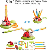 3 in 1 Musical Jump, Toss Ring Game and Stomping Launch Rocket Launcher with Remote