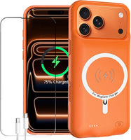 Battery Case for iPhone 17 Pro Max, Enhanced 12000mAh Portable Protective Wireless Charging Case Support Carplay Compatible with iPhone 17 Pro Max (6.9 inch) Rechargeable Battery Charger Cover(Orange)