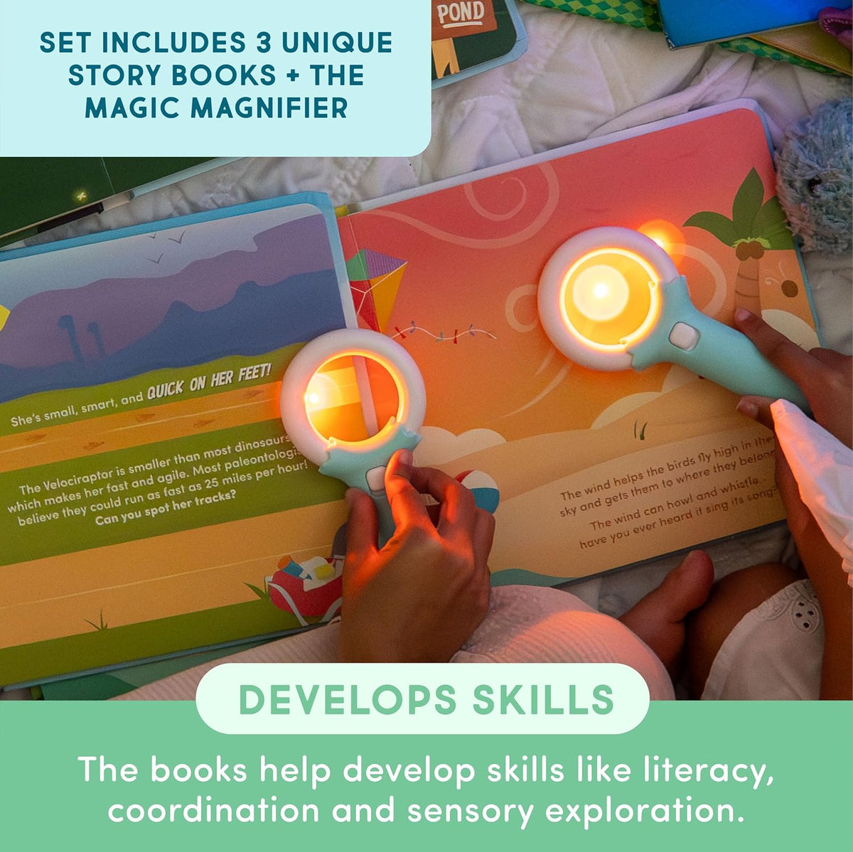 Glo Pals Light-Up Library - Light-Up Kids Books 3-Pack with 1 Magic Magnifier - Interactive Children's Books Alex, Blair & Pippa Stories - Book Sets for Kids Light-Up Learning - Early Reader Books