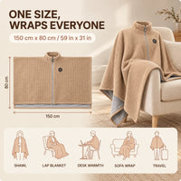 Synnot™ USB Heated Shawl, Soft Fleece Zip-Up Wrap
