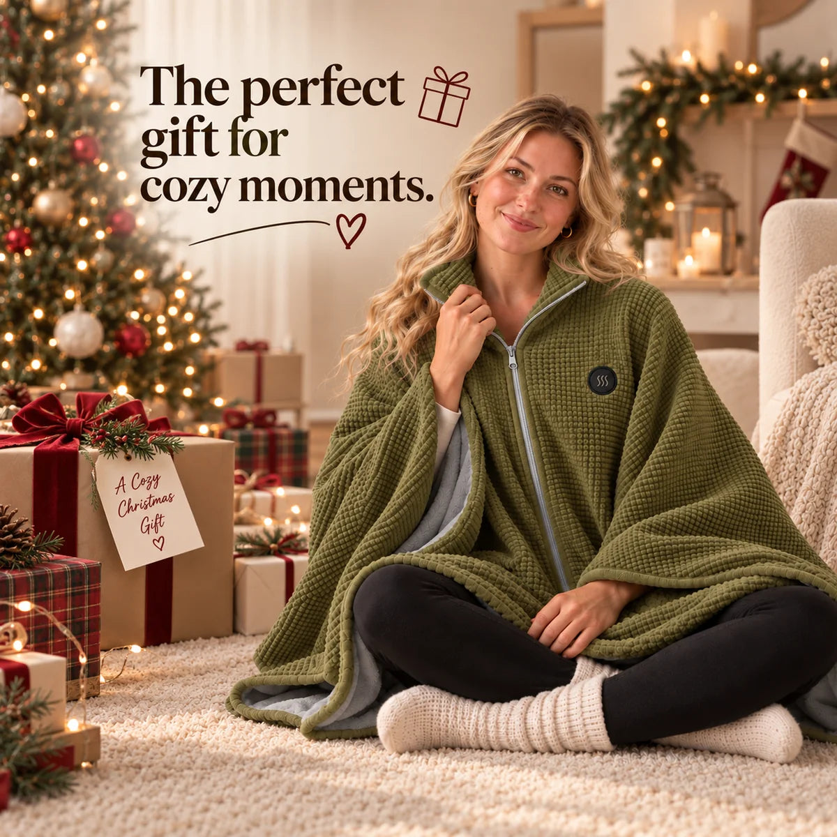 Synnot™ USB Heated Shawl, Soft Fleece Zip-Up Wrap