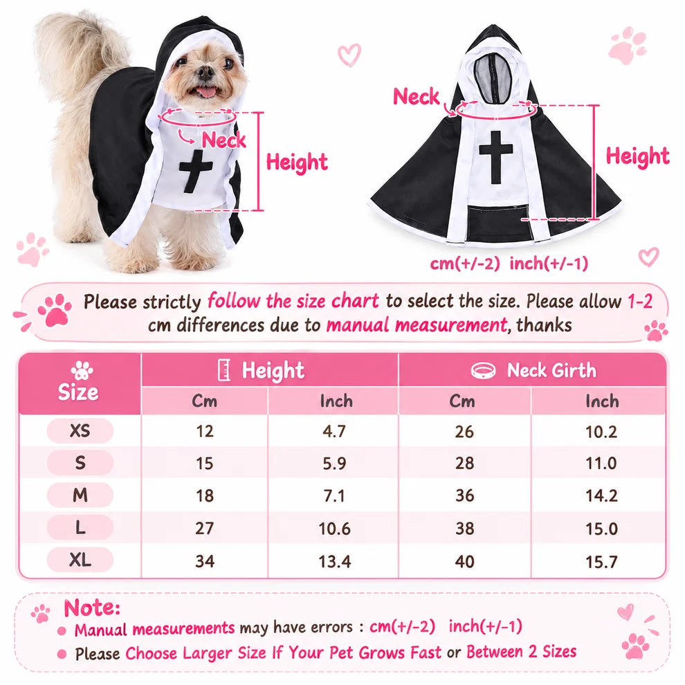 Holy Pet Costume for Cats & Small Dogs, Nun, Pope or Priest