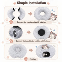 2-in-1 Cat Tunnel & Bed with Removable Cushion and Pom-Pom Toy
