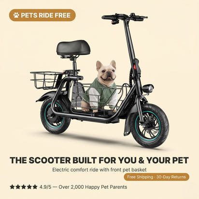 Electric Scooter with Built-In Pet Basket & 350W Motor