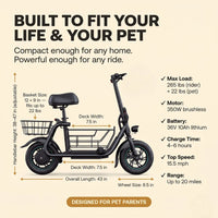 Electric Scooter with Built-In Pet Basket & 350W Motor