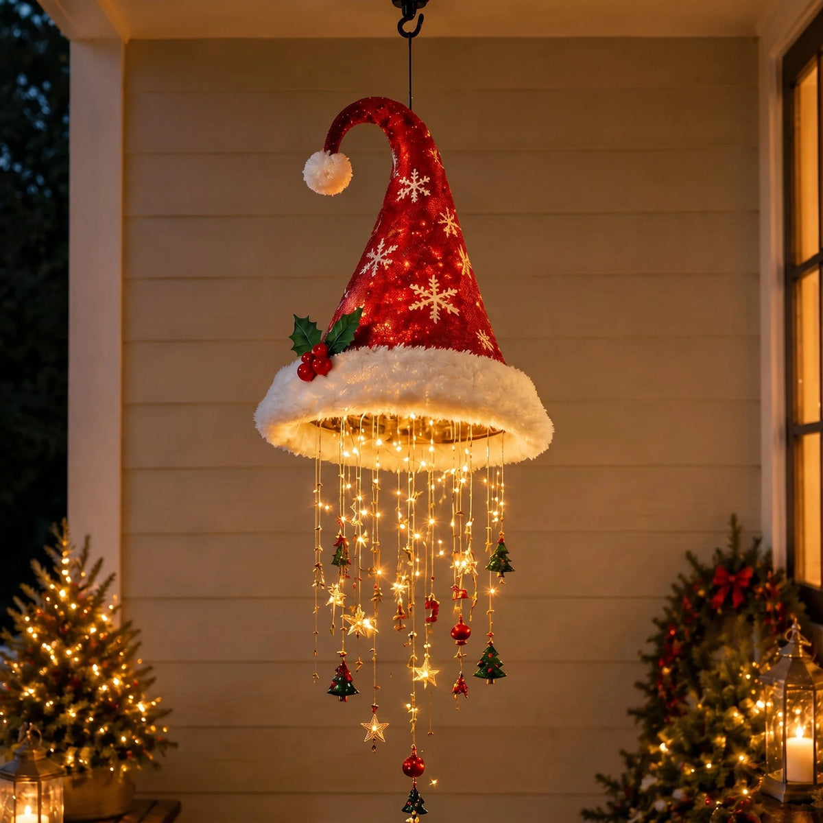 Battery-Powered Christmas Hat Hanging Light with Festive Patterns