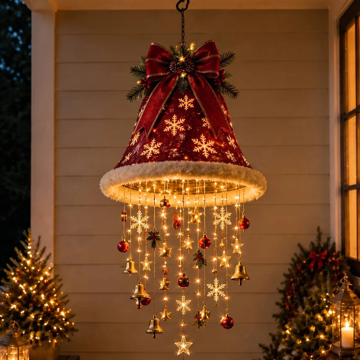 Battery-Powered Christmas Hat Hanging Light with Festive Patterns