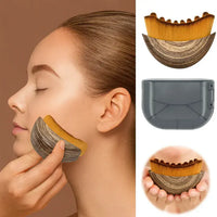 Woman using a facial brush on her face with close-up insets of the brush.