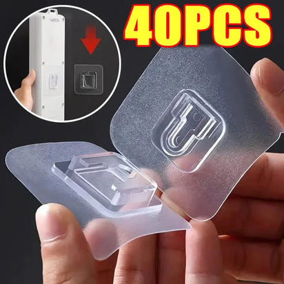 Transparent Adhesive Wall Hooks 40-Pack | No-Nail, Removable Organizer Hooks