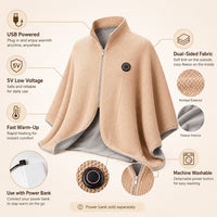 Synnot™ USB Heated Shawl, Soft Fleece Zip-Up Wrap