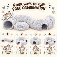 2-in-1 Cat Tunnel & Bed with Removable Cushion and Pom-Pom Toy