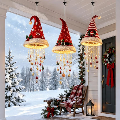 Battery-Powered Christmas Hat Hanging Light with Festive Patterns
