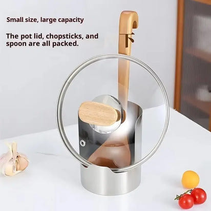 2-in-1 Stainless Steel Spoon & Lid Holder | Kitchen Utensil Rest for Stovetop & Counter