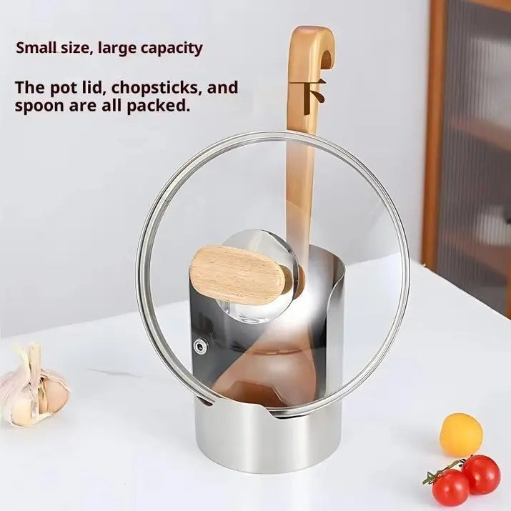 2-in-1 Stainless Steel Spoon & Lid Holder | Kitchen Utensil Rest for Stovetop & Counter