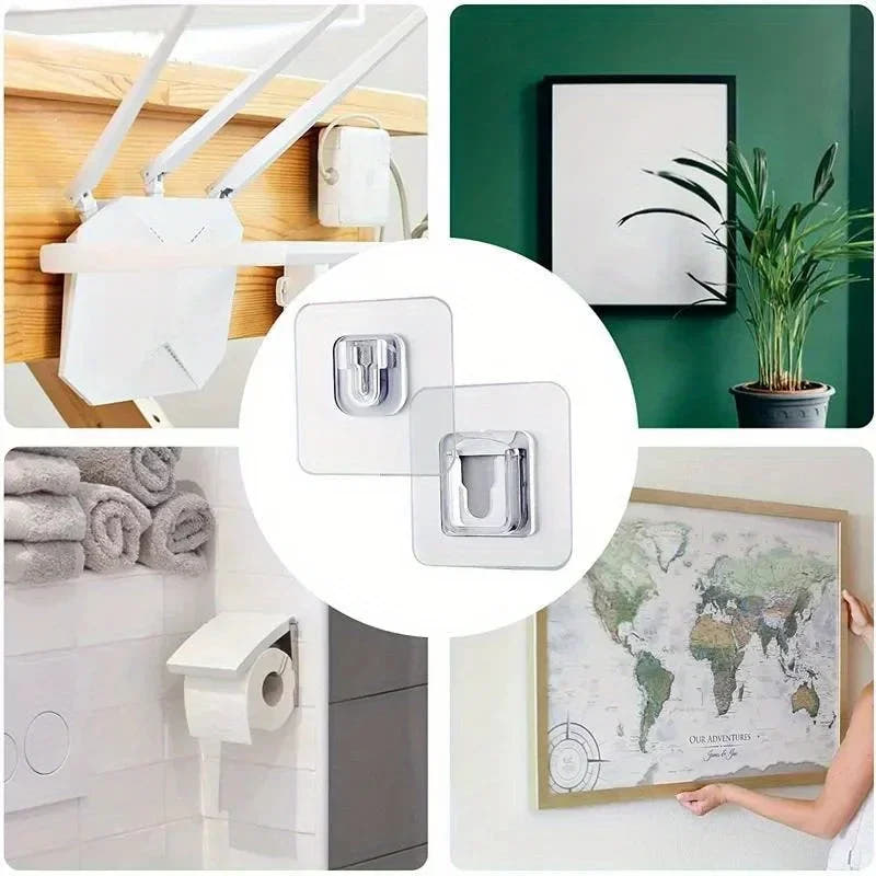 Transparent Adhesive Wall Hooks 40-Pack | No-Nail, Removable Organizer Hooks