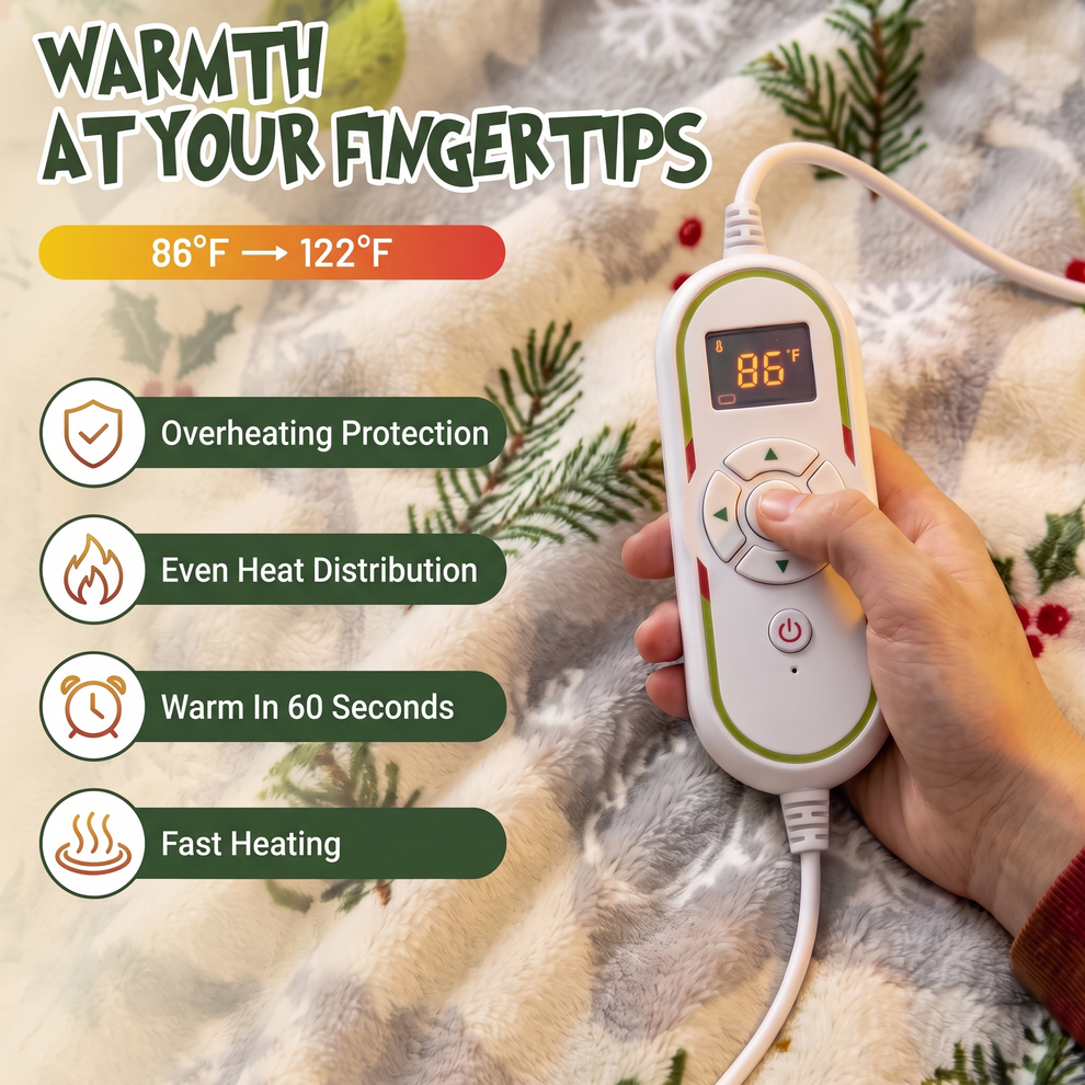 Heated Hooded Fleece Robe, One-Size Wearable Blanket